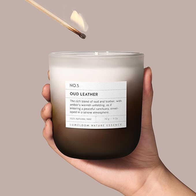 Oud & Leather Scented Candle, 11oz Aromatherapy Soy Wax Candles for Home Scented, Long Lasting, Oud Leather Scent for Home, Gifts for Men, Women, Friends, Teacher, Relaxation & Stress Relief