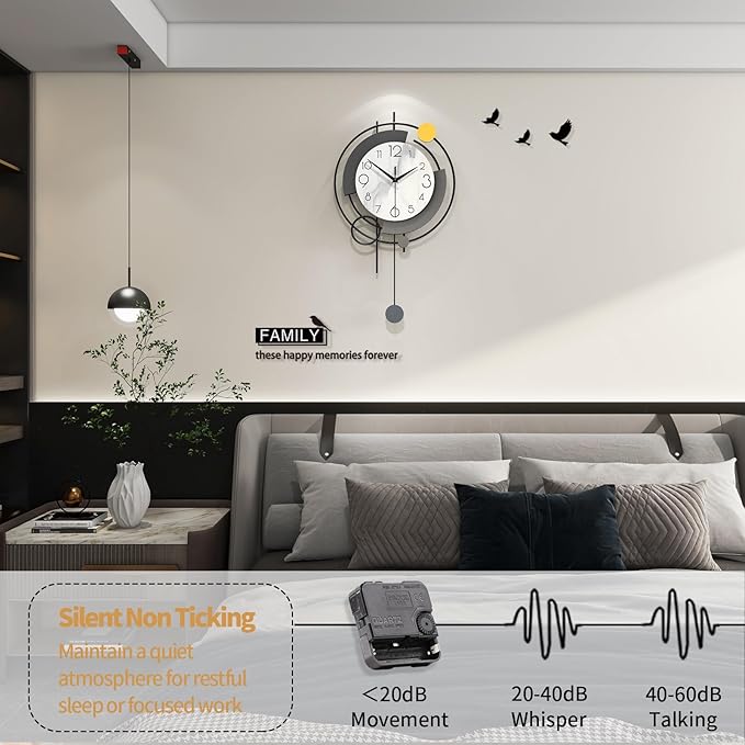 FLEBLE Wall Clock Silent Modern Wall Clock for Living Room Decor Analog Large Clock Battery Operated Non-Ticking with Minimalist Design for Kitchen, Bedroom, Office, Home,13x22.8 inches