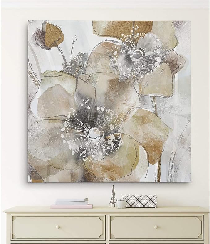 Wexford Home Taupe Spring Poppy II Gallery Wrapped Canvas Wall Art, 16x16,