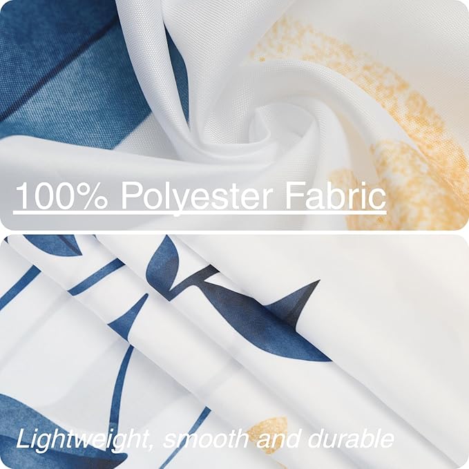 Eucalyptus Shower Curtain, Ombre Floral Leaves Plant Washable Fabric Bath Decor with 12 Hooks 72x72 inches, Navy Blue