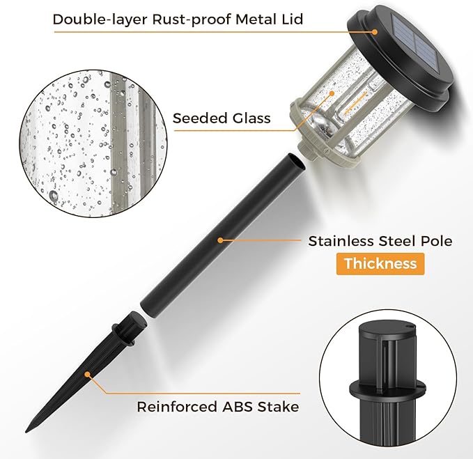 XMCOSY+ Solar Pathway Lights, Dual-Tone 20 LM Bright Solar Lights Outdoor Waterproof IP65, Metal Outdoor Light for Garden Path Yard Walkway Driveway (‎Black & Grey)