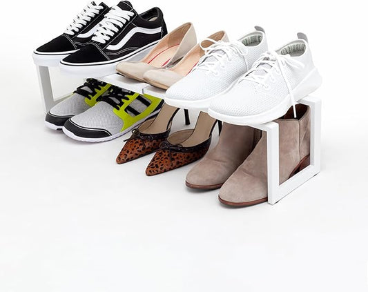 QUALIAZERO 2-Tier Expandable Shoe Rack – Durable Organizer Shelf for Entryways, Bedrooms, Bathrooms, and Laundry Rooms (GLACIER WHITE, 1 PACK)