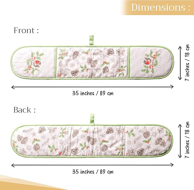 Maison d' Hermine Double Oven Mitt (7" x 35") 100% Cotton Heat Resistant BBQ Cooking Gloves with Loop for Thanksgiving Christmas Decorations Baking Cooking Barbeque Handling Hot Pan (Christmas Dew)