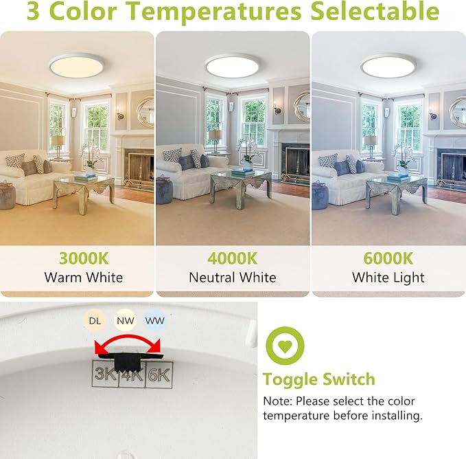 23.7 Inch Large LED Flush Mount Ceiling Light Fixtures- Dimmable & 3 CCT Modes(3000/5000/6000K), 50W 5000LM, Ultra-Thin Low Profile Ceiling Light for Living Room, Kitchen, Office, White