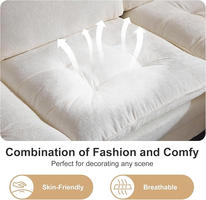 VINGLI 129” Oversized L-Shaped Cloud Sectional Sofa,Memory Foam Couch with Reversible Chaise Lounge,Comfy Couch with Double-Layer Deep Seat Cushions,Modern Sofa for Living Room,Chenille,Creamy White