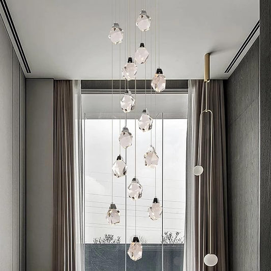 Modern Farmhouse Chandelier Lighting, Luxury Round Hanging Lamp with Chrome, Large Dimmable Crystal Pendant Lights Fixtures for Living Room Dining Room Staircase Hotel (Round 14-Lights)