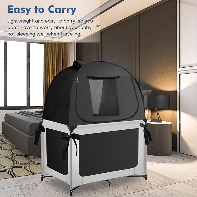 Pack N Play Blackout Cover, Portable Travel Essential Pack N Play Cover, Dark Pack and Play Blackout Cover for Baby Sleeping, Block 90% + Light