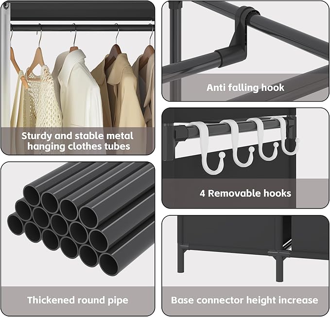 MOYIPIN Portable Closet，Free Standing Wardrobe Closet with Hanging Rod and Curtain，Clothes Storage Organizer, for Cloakroom, Bedroom，40.55 x 16.73 x 65.35Inches，Black