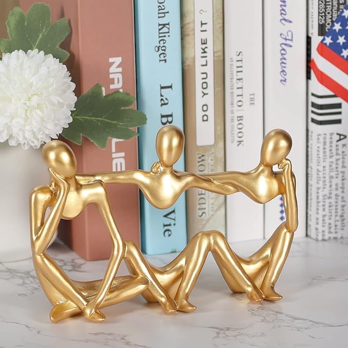 Thinker Statue Gold Decor Abstract Art Sculpture, Golden Resin Collectible Figurines for Home Living Room Office Shelf Decoration,Great Gifts Ideas (Conjoined Body-Gold)