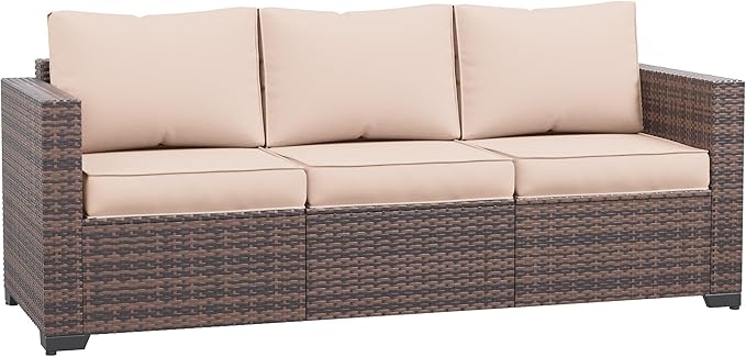 Amopatio Patio Couch, 2-Seat Outdoor Furniture, Wicker Porch Furniture Outdoor Couch Sofa with Water-Resistant Cover & Non-Slip Cushions, Premium Patio Set, Khaki