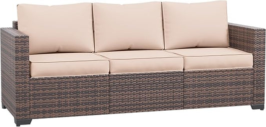 Amopatio Patio Couch, 2-Seat Outdoor Furniture, Wicker Porch Furniture Outdoor Couch Sofa with Water-Resistant Cover & Non-Slip Cushions, Premium Patio Set, Khaki