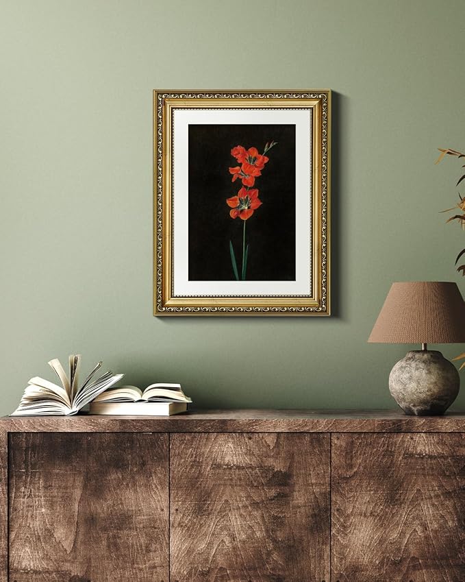 VIYYIEA Gold Framed Wall Art Canvas Print Home Decor Red Flower Wall Art Black Background Floral Scenic Oil Painting Aesthetic Wall Decor Modern Wall Pictures for Bedroom Bathroom and Office 11x14in