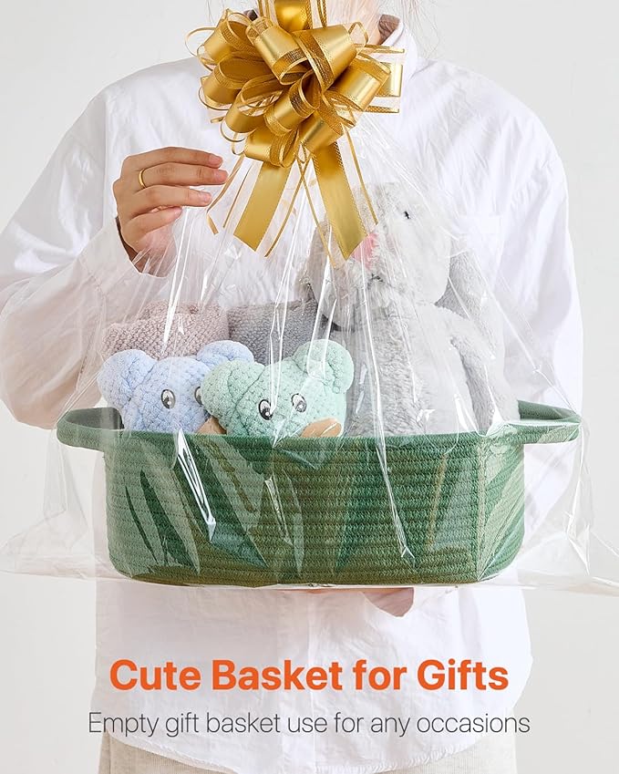 KALLAX Small Woven Basket, 12 x 8 x 4.5 Inches, Small Storage Baskets for Organizing, Gift Baskets Empty, Cute Rope Shelf Closet Storage Bins for Shelves, Dog Toy Basket, Green