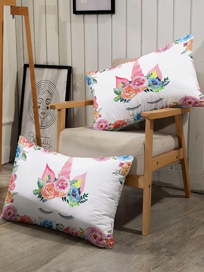 Unicorn Floral Watercolor Flower Comforter Bedding Set for Girls Teens Adults,Colorful Lovely Roses Blooms Print Design Unicorn Bedding Set(Full)