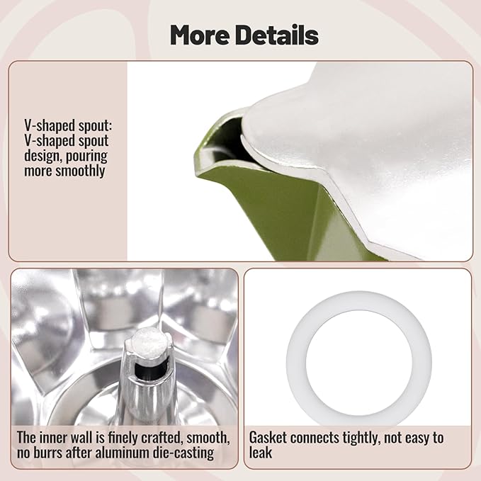 6 Cup Aluminum Moka Pot Classic Stovetop Espresso Coffee Maker 300ml 10oz Coffeemaker Percolator Mocha Pot Greca Coffee Maker Cafe Makers for Italian and Cuban Café Brewing Green