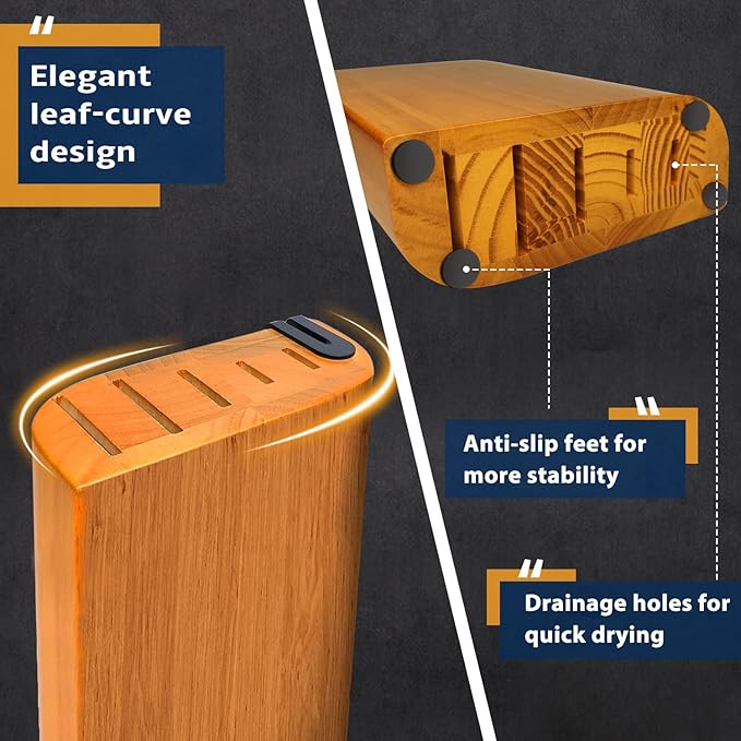 Knife Set - 6pcs Kitchen knife set with block and sharpener, Premium Stainless Steel Knife Set Prevent Rusting with Uniquely Designed Wood knife Block, Ultra Sharp Knives with Ergonomic Handle