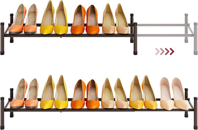 Tajsoon Expandable Shoe Rack for Closet 1 Tier, 28“-41“Adjustable & Stackable Shoe Shelf Storage, Metal Shoe Rack Organizer for Front Door Entrance, Closet, Garage, Entryway, Bronze