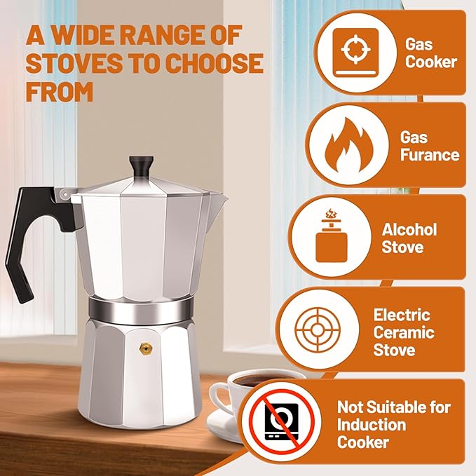 2 Cup Aluminum Espresso Stovetop Moka Pot Express Coffee Maker Percolator Italian Classic Mocha Coffee Machine for Italian and Cuban Cafe Brewing for Home & Camping 100ml 3.3oz