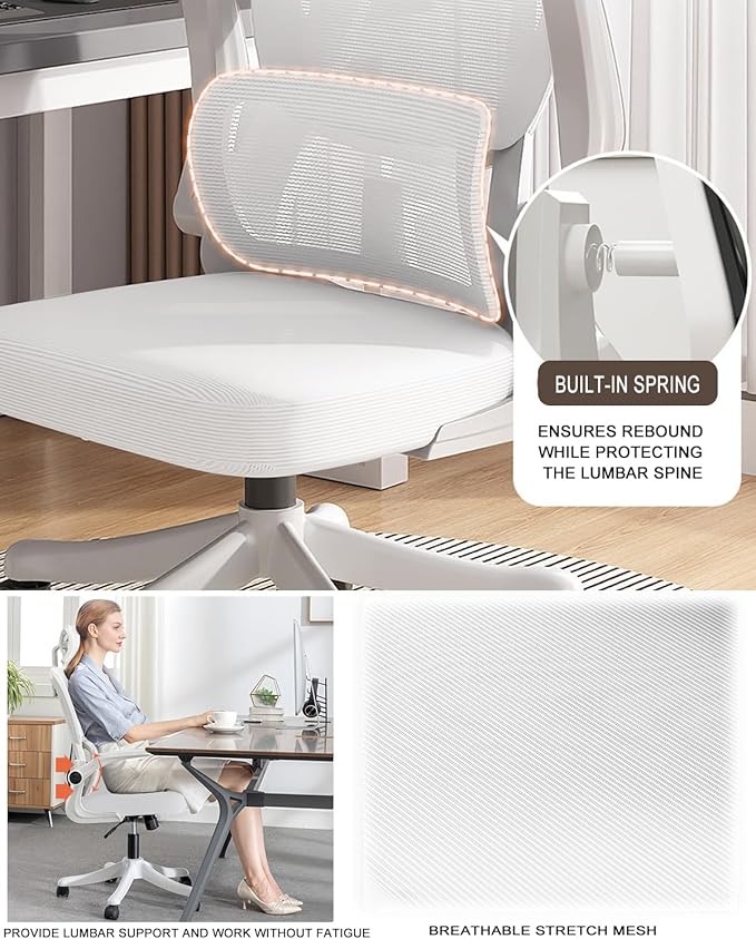 Office Chair Mesh Desk Chair, Ergonomic High-Back Rolling Gaming Work Chairs with Wheels and Adjustable Headrests,Comfortable Flip-up Arms for Home,Bedroom,Study Gaming