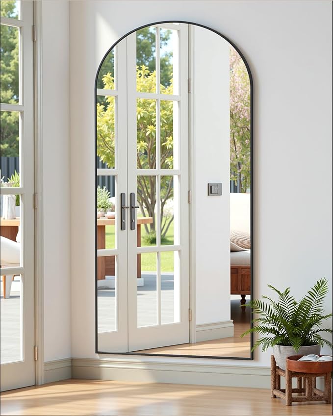 Suidia Full Length Mirror, 58"x21" Floor Standing Mirror Freestanding, Full Body Mirrors with Stand for Bedroom, Hanging Mounted for Living Room Cloakroom, Black, Arched Style