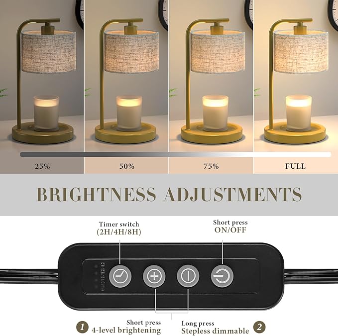 Gold Candle Warmer Lamp with Timer Dimmer, Electric Candle Warmer Wax Heater, Birthday Gifts for Women Her, Mom, House Warming Gifts New Home
