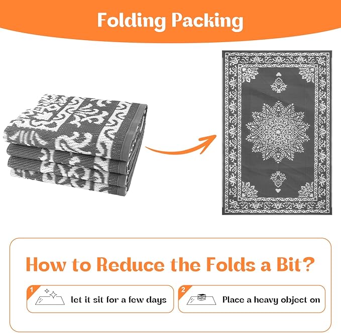 Yamaziot Outdoor Rug 6x9 Ft, Waterproof Plastic Straw Patio Rug, Reversible Backyard Carpet UV Resistant Portable RV Mat Clearance, Large Indoor Outdoor Rug for Patio, Porch, Deck, Balcony, Dark Gray