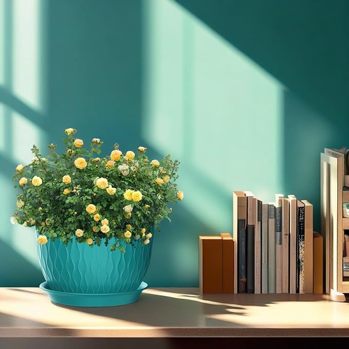 12/10/9 Inch Plant Pots, 3 Pack Large Flower Pots for Indoor and Outdoor Plants with Water Ripples, Large Plastic Flower Pots with Drainage Holes and Tray for Garden Indoor Plants