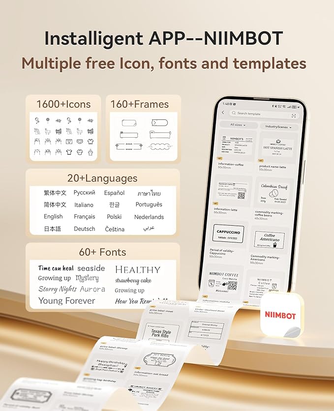 NIIMBOT B21 Pro Label Maker, 300DPI HD Label Printer, Ideal for Notes,Photos, Study Graphics, Memo Maker,50x30mm Label,230Pcs(Black)