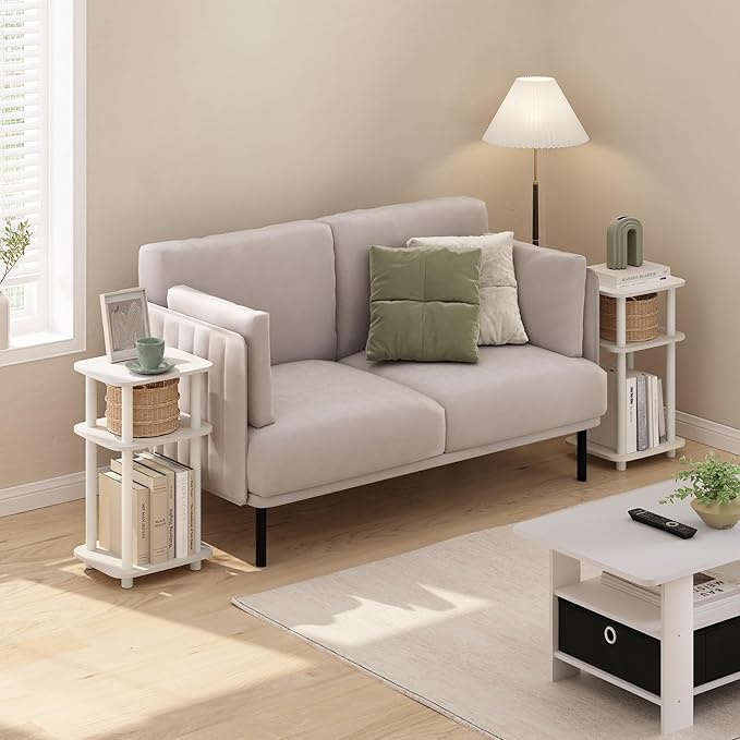 Furinno Just 3-Tier Turn-N-Tube Curve End Table, Side Table, 2-Pack, White/White