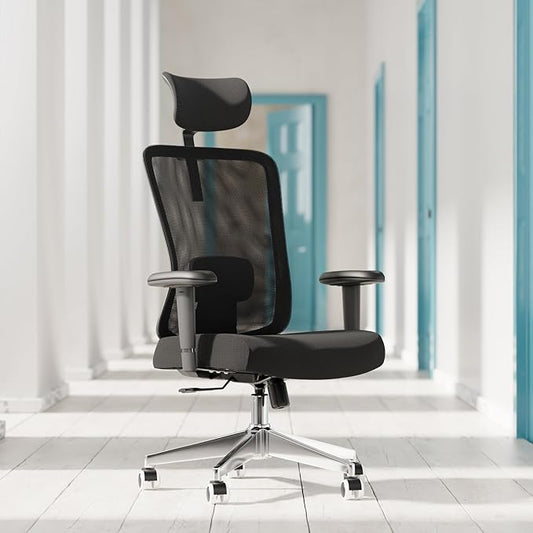 Ergonomic Office Chair, Mesh Desk Chair with Adjustable Headrest and 2D Armrest，Computer Chairs with Lumbar Support, Big and Tall Office Chair 400lbs, Large (01black)