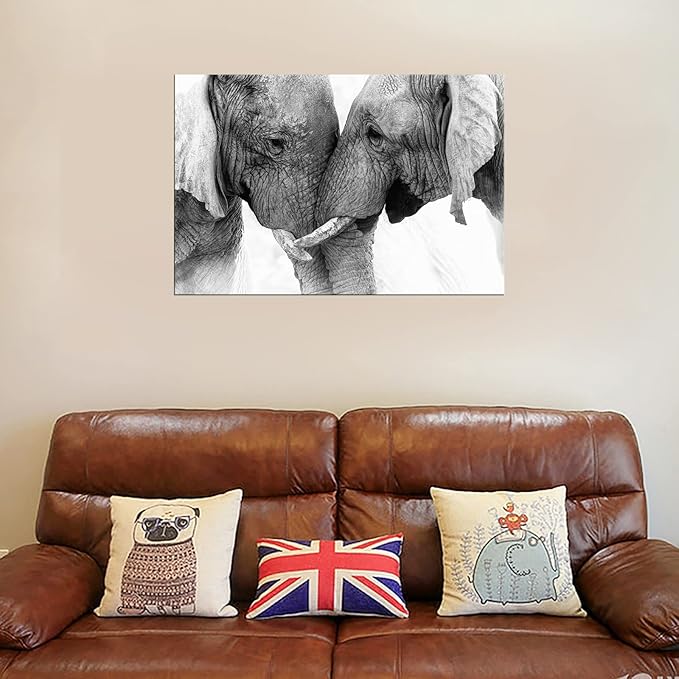 DZL Art D73081 Black and White Elephants Entwine Wall Art Canvas Painting Ready to Hang for Living Room Bedroom Office Wall Decor Home Decoration