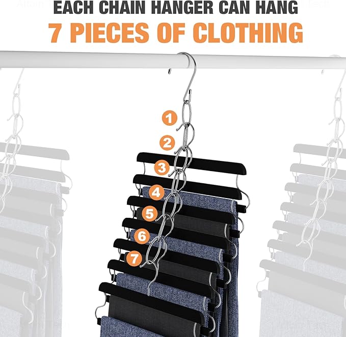 NiHome Clothing Chain Hanger 10-Pack, Metal Closet Organizer Space Saving Hangers with 7 Holes, College Dorm Room Essentials, Closet Organizers and Storage for Home, Office & Travel, Wrinkle-Reducing