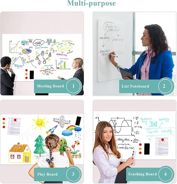 Magnetic Dry Erase Whiteboard Sheet, 72" x 40" Self Adhesive Whiteboard for Wall, Easy to Write and Clean Dry Erase Board for Kids, Office, Home, with Marker, Magnetic Eraser and Magnets