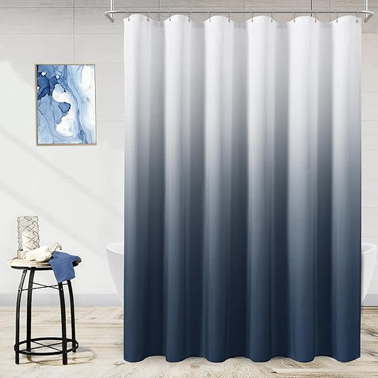 Naturoom Denim Blue Shower Curtains for Bathroom,Ombre Cloth Fabric Shower Curtain Set with 12 Hooks Denim Blue Bathroom Decor 72 x 72