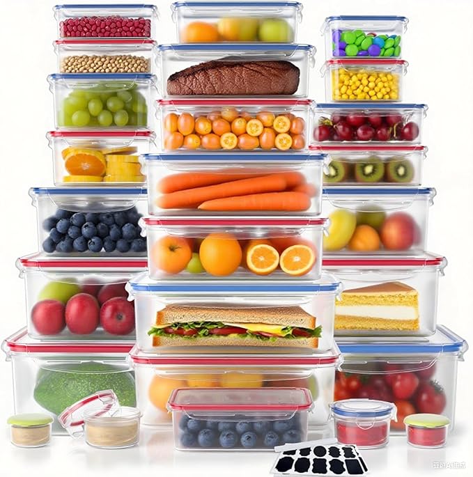 52 PCS Food Storage Containers with Lids Airtight, BPA Free Plastic Meal Prep Containers Reusable, Microwave/Freezer/Dishwasher Safe Leakproof Fruit Vegetables Containers for Kitchen