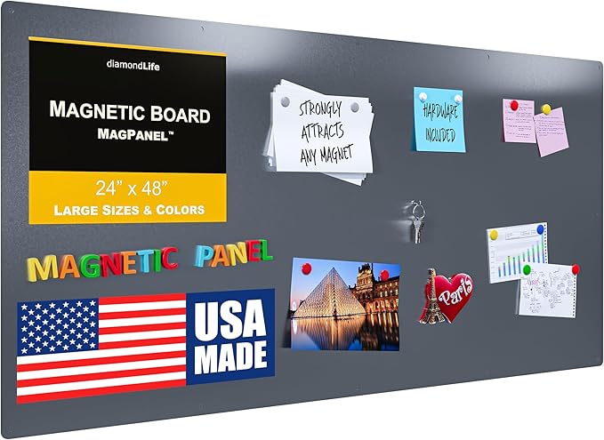 Diamond Life Magnetic Board - Memo & Vision Board for Home, Office, and Classroom - Magnet Board for Kids - Pre-drilled Mounting Screws Included (Silver 24"x48")