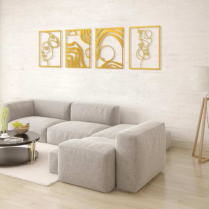 Art3d Metal Wall Art, Set of 4 Black Wall Decor for Living Room Bedroom Hallway Dining Room, Line Art Wall Décor, Life and Romance Story theme Minimalist Wall Art Style