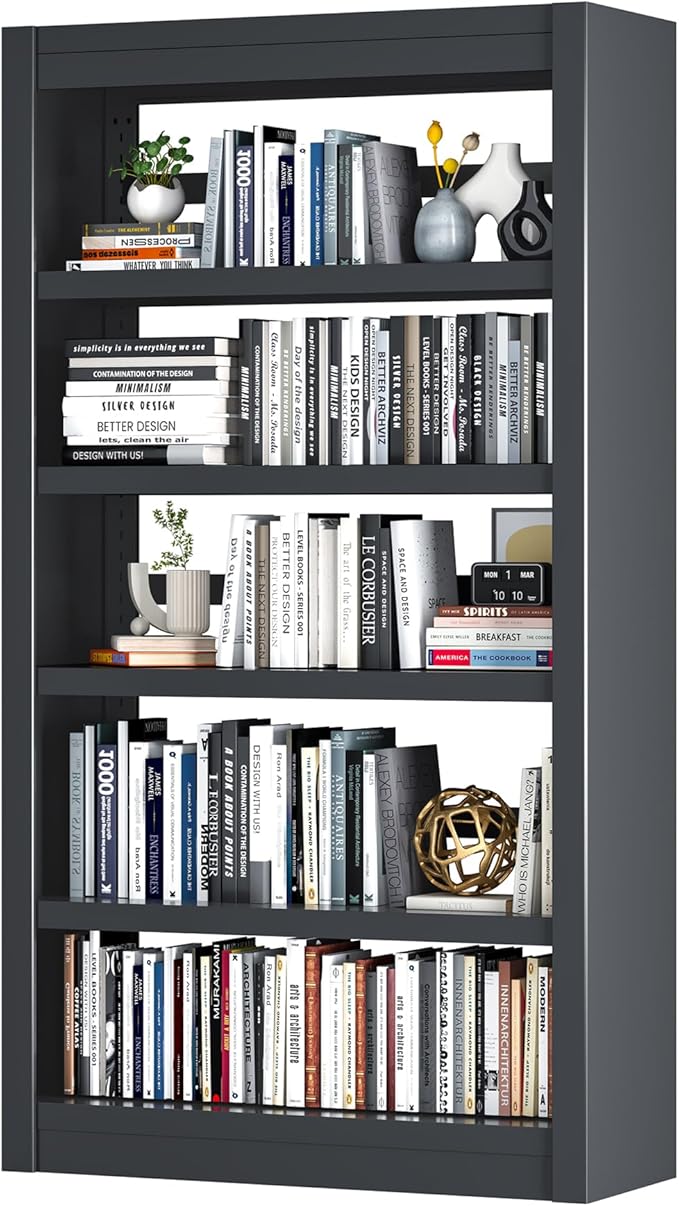 Bookshelf,6-Tier Adjustable Steel Book Shelf,61" H Heavy Duty Metal Bookcase for Home/Office/Garage,Black Shelf (Black, 61" Tall)