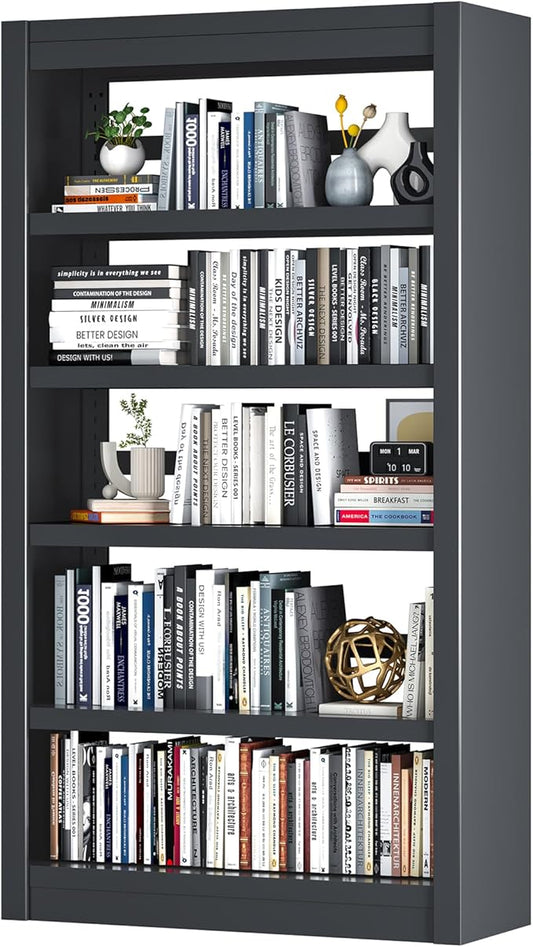 Bookshelf,6-Tier Adjustable Steel Book Shelf,61" H Heavy Duty Metal Bookcase for Home/Office/Garage,Black Shelf (Black, 61" Tall)