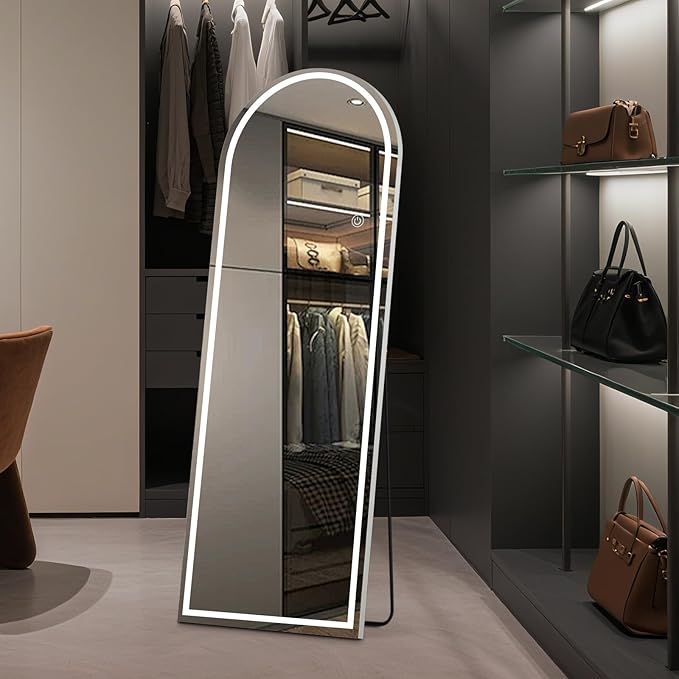 OLIXIS 20"×63" Arched Full Length Mirror with Light, LED Floor Full Body Mirror with 3 Color Lighting