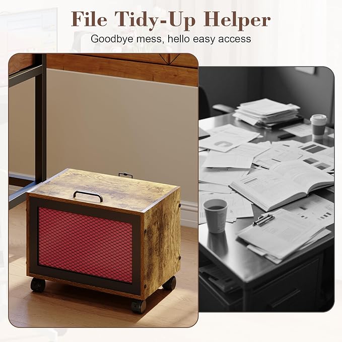 Rolling File Cabinet with Lid, Hanging File Organizer Box with Wheels for Home Office, Under Desk Small Filing Cabinet, Single Drawer Mobile Document Storage Basket for Letter and Legal Size