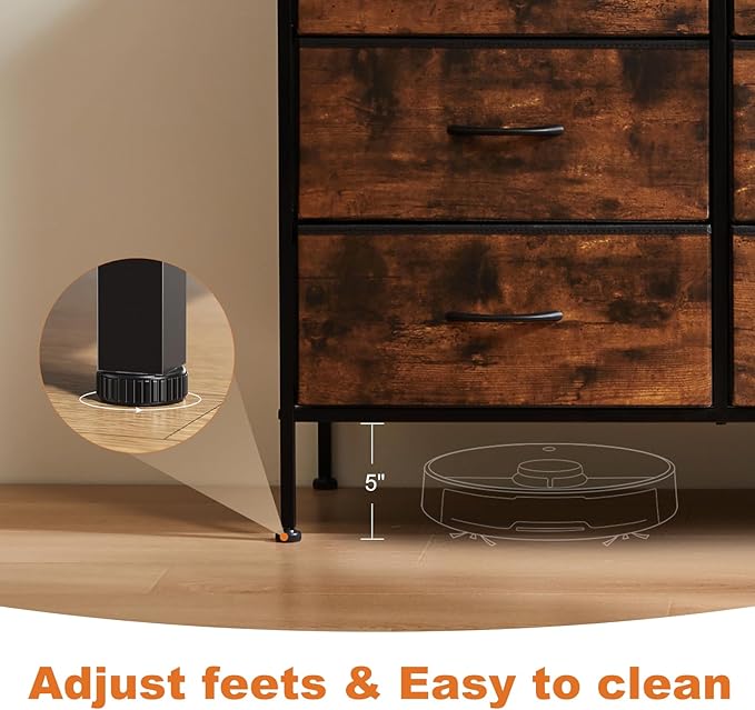 Sweetcrispy 6 Drawer Dresser for Bedroom, Fabric Chest of Drawers Dressers, Storage Tower Unit with Fabric Bins, Bedroom Dresser for Closet, Living Room, Hallway, Wood Top, Steel Frame, Brown