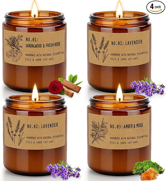 Candles for Home Scented Candles Set, 4 Pack Candles Gifts Set for Women/Men, Soy Candle, Lavender Candle, 220H Long Lasting Soy Wax Candle Set for Mother's Day, Birthday, Anniversary, Men
