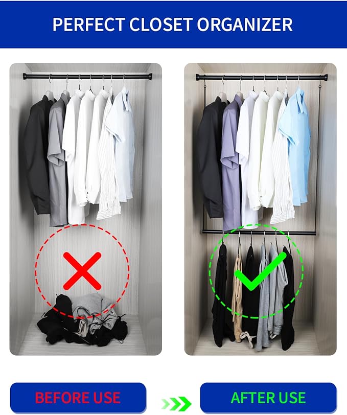 Closet Rods for Hanging Clothes 40'' Black Stepless height adjustment Heavy Duty Closet Rod for Optimize closet storage and organizing space