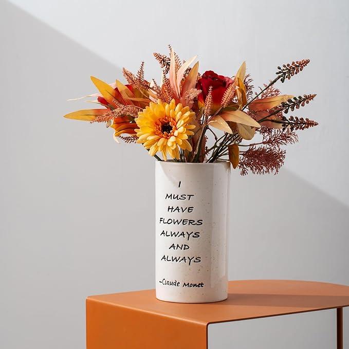 Ceramic Vase 8.27 Inches H, Flower Vase for Home Decor I Must Have Flowers Always and Always White Vase for Bohemian Decor, Pampas Vase
