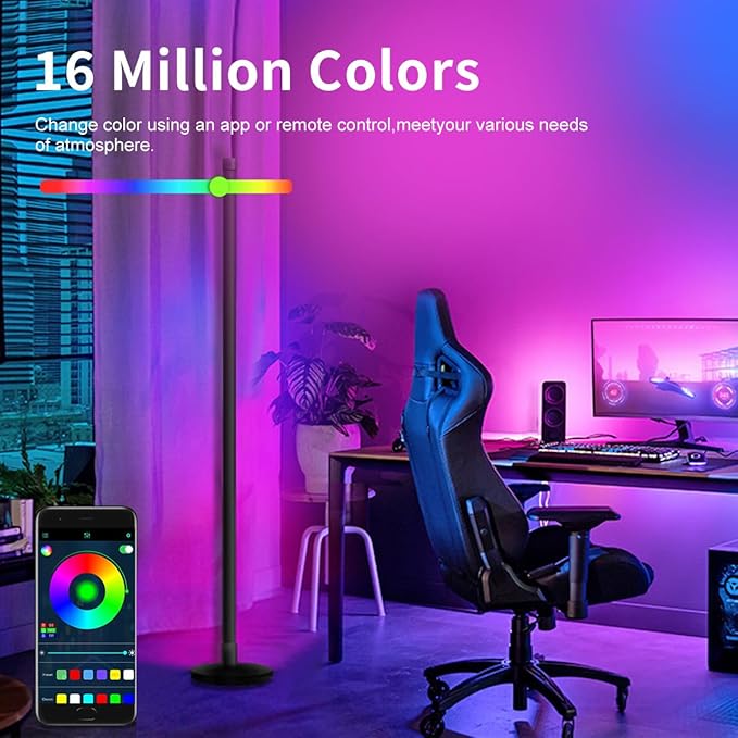 RGB Floor Lamp,Smart LED Corner Lamp with App and Remote Control,16 Million Colors & 80+ Scene,Music Sync,Timer Setting,Ideal for Living Rooms,Bedrooms,Gaming Rooms,Ambient Lighting (63” H)