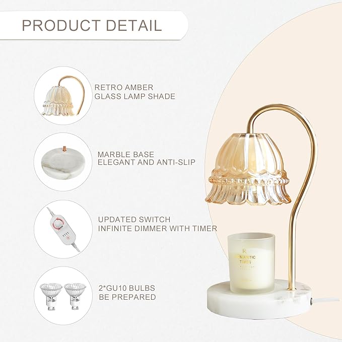 Candle Warmer Lamp with Timer & Dimmer, Electric Candle Lamp Warmer with 2 Bulbs for Scented Candle, Home Decor Gift for Her, Mother’s Day Gift (Milk Tea)