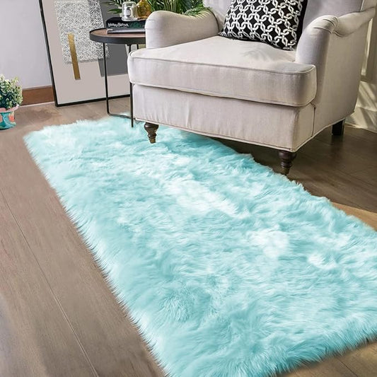 Latepis Light Blue Washable Runner 2x8 Teal Rug for Bedroom Girls Faux Fur Rug for Living Room for Soft Cushion Hallway Home Decor Rectangle