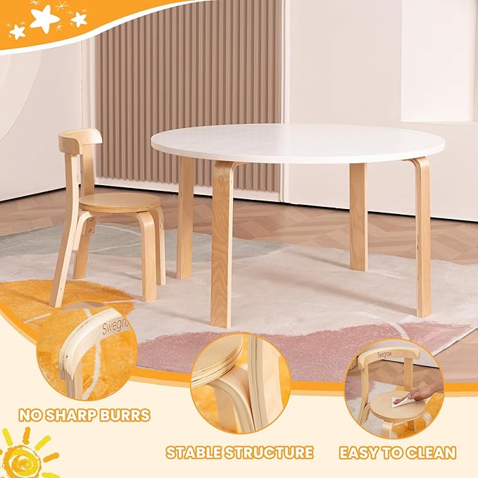 Swegrow Wooden Kids Chair, Toddler Chair for Table, Kids Stackable Chairs, Kid Wooden Furniture for Family/Playroom/Classroom（Set of 2-Natural Wood）