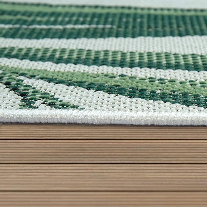 Outdoor Rug Green Beige with Palm Leaf Pattern for Patio Terrace Flat Weave, Size: 3'11" x 5'7"
